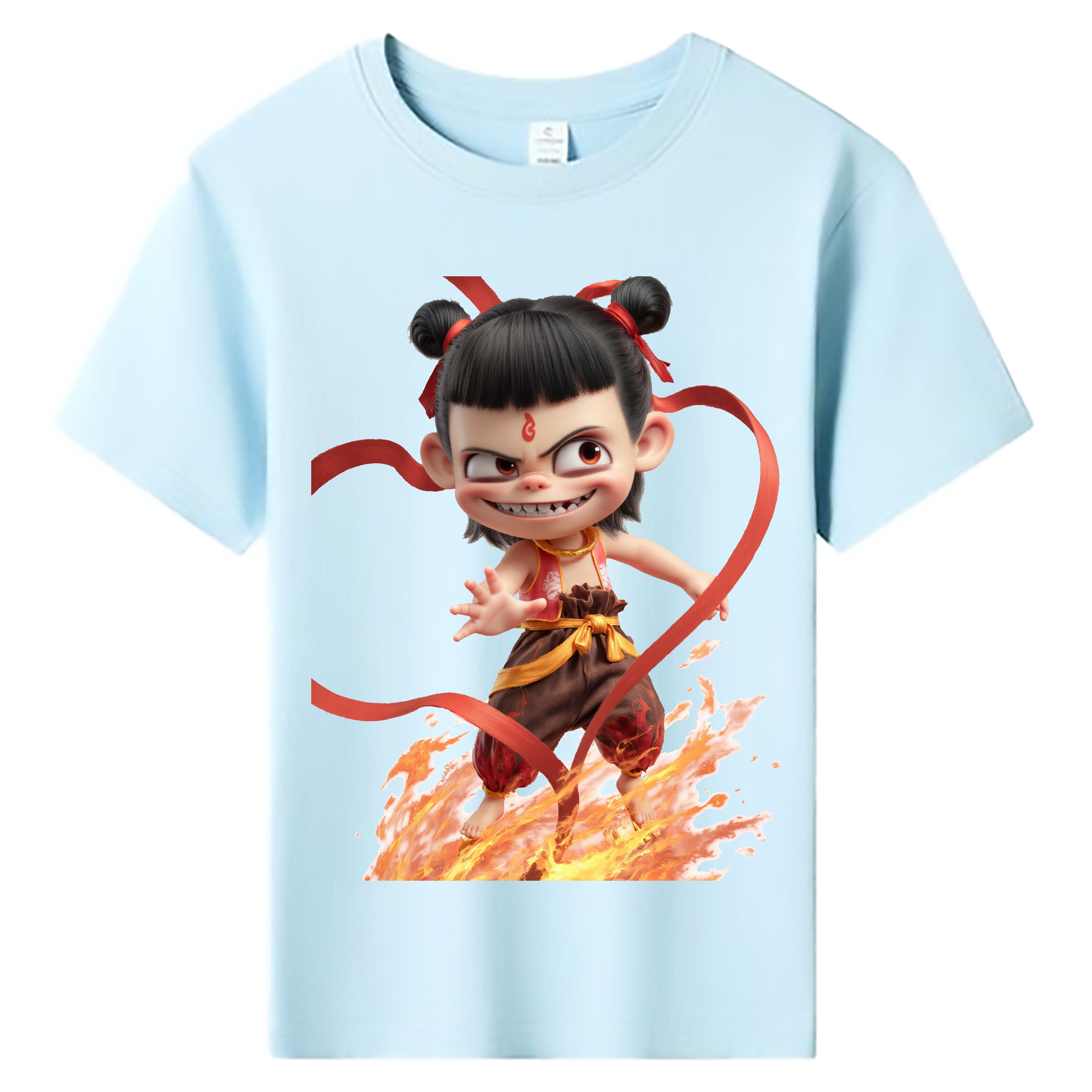 （画像用） Ne Zha 2 ナタ 魔童の大暴れ 綿100％キッズTシャツ（フロントプリント）
